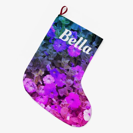 Monogramm-Girly lila rosa BlumenNamensBlumen Großer Weihnachtsstrumpf (Vorderansicht (hängend))