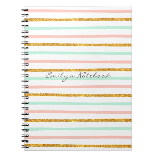 Monogramm-Girly rosa GoldGlitzer-Streifen-Muster Notizblock (Vorderseite)