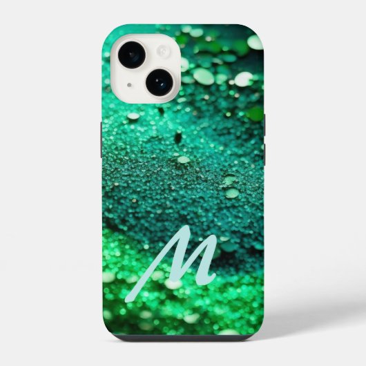 Monogramm Glitter Grün iPhone Hülle (Rückseite)