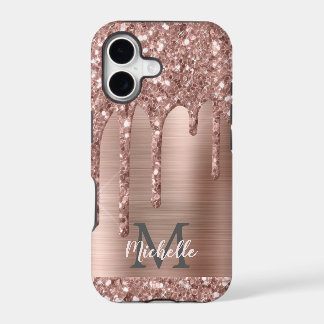 Monogramm Glitter-Tropfen aus Roségold auf rosa Me