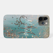 Monogramm-Glitterstäbe auf Aquamarinen Personalisi Case-Mate iPhone Hülle (Rückseite (Horizontal))