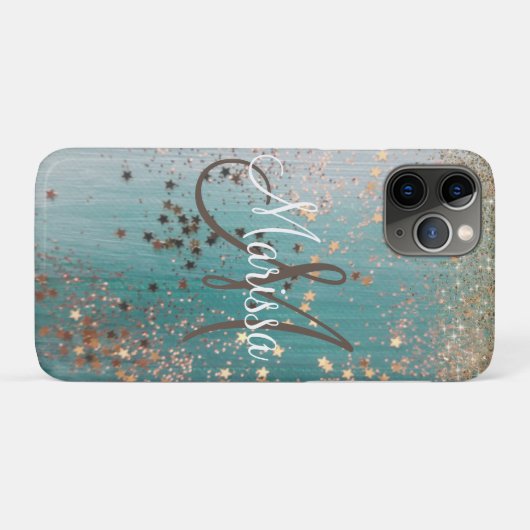 Monogramm-Glitterstäbe auf Aquamarinen Personalisi Case-Mate iPhone Hülle (Rückseite (Horizontal))
