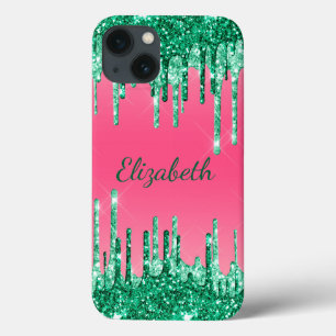 Monogramm Glittertropfen Rosa Grün Trendig Case-Mate iPhone Hülle