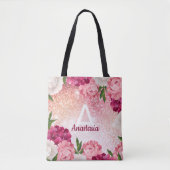 Monogramm Glitzer Blumenrosa Tasche (Vorderseite)