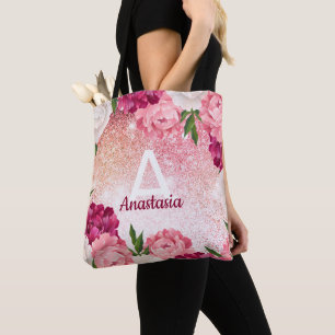 Monogramm Glitzer Blumenrosa Tasche