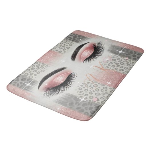 Monogramm Glitzer Eyelashes Badematte (Schrägansicht)