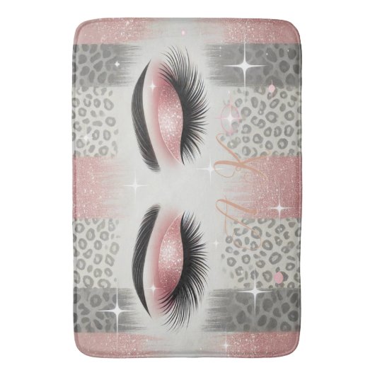 Monogramm Glitzer Eyelashes Badematte (Vorderseite Vertikal)