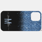 Monogramm Glitzer Fading Calligraphy Name Blue Case-Mate iPhone Hülle (Hinten (horizontal))