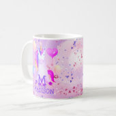 Monogramm-Glitzer für niedlichen magisch rosa Einh Kaffeetasse (Vorderseite Links)