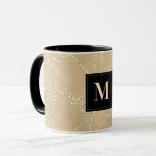 Monogramm   Glitzer  Geometrische Linien für Gold  Tasse