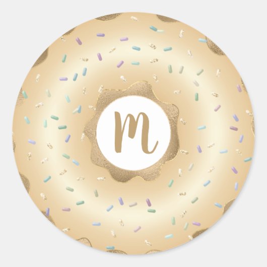 Monogramm Glitzer glänzende Donuts-Sprinklen Runder Aufkleber (Vorderseite)