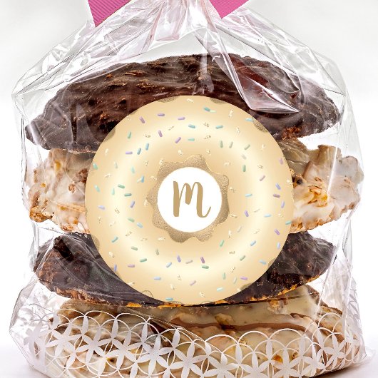 Monogramm Glitzer glänzende Donuts-Sprinklen Runder Aufkleber
