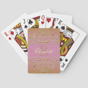 Monogramm-Glitzer golden und rosa Spielkarten
