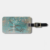 Monogramm Glitzer Stars auf Aquamarinen Personalis Gepäckanhänger (Vorderseite horizontal)