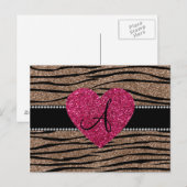 Monogramm Glitzer Zebrastreifen Postkarte (Vorne/Hinten)