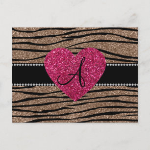 Monogramm Glitzer Zebrastreifen Postkarte
