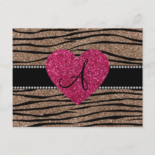 Monogramm Glitzer Zebrastreifen Postkarte (Vorderseite)