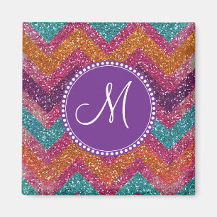 Monogramm Glitzer Zickzack rosa Lila orange Aquama Magnet