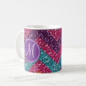Monogramm-Glitzer-Zickzack rosa lila orange Kaffeetasse (Vorderseite Links)