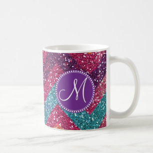 Monogramm-Glitzer-Zickzack rosa lila orange Kaffeetasse