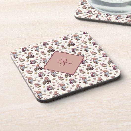 Monogramm Gnomen Backen, Kuchen, Donuts, Niedlich Getränkeuntersetzer (Linke Seite)