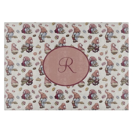 Monogramm Gnomen Backen, Kuchen, Donuts, Niedlich Schneidebrett (Vorderseite)