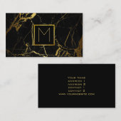 Monogramm Gold auf schwarzem Marmor Visitenkarte (Vorne/Hinten)