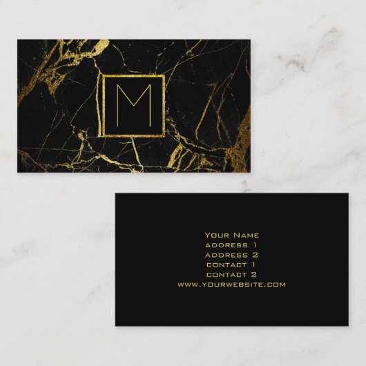 Monogramm Gold auf schwarzem Marmor Visitenkarte (Vorne/Hinten)