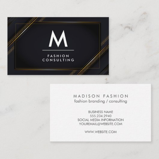 Monogramm | Gold Black Lux Hintergrund Visitenkarte (Vorne/Hinten)