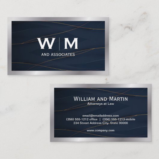 Monogramm | Gold Blue Background Visitenkarte (Vorne/Hinten)