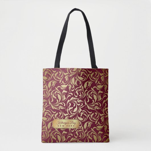 Monogramm-Gold blühen Luxe Nummernschild Tasche (Vorderseite)