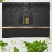 Monogramm Gold- & Blumen-Damaskmuster Geschirrtuch (Gefaltet)