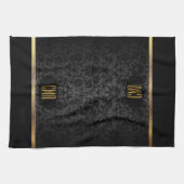 Monogramm Gold- & Blumen-Damaskmuster Geschirrtuch (Horizontal)