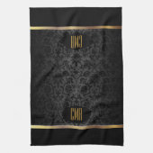 Monogramm Gold- & Blumen-Damaskmuster Geschirrtuch (Vertikal)