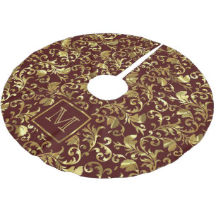 Monogramm Gold Blumen-Damaskus Polyester Weihnachtsbaumdecke