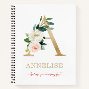 Monogramm Gold Buchstabe A Florales Motto oder Z Notizblock