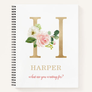 Monogramm Gold Buchstabe H Florales Motto oder Z Notizblock