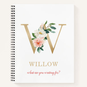Monogramm Gold Buchstabe W Florales Motto oder Z Notizblock