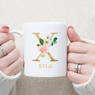 Monogramm Gold Buchstabe X Florales Rosa Weiß Gr Kaffeetasse