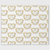 Monogramm Gold dunkelgrün auf weißer Hochzeit Geschenkpapier (Flach)