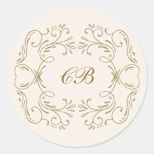 Monogramm Gold Florierender Kranz Hochzeitsdatum E Runder Aufkleber