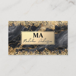 Monogramm | Gold Foil Blätter | Schwarzer Marmor Visitenkarte