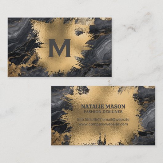 Monogramm | Gold Foil Spritzer | Marmor Visitenkarte (Vorne/Hinten)