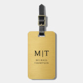 Monogramm Gold Gebürstet Metallisch Elegant Gepäckanhänger (Vorderseite vertikal)