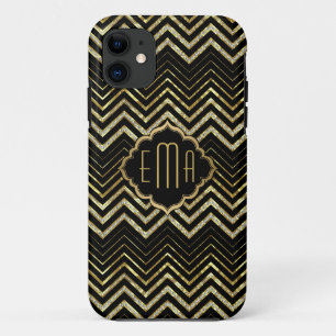 Monogramm Gold Glitter-Zickzack-Chevron-Muster Case-Mate iPhone Hülle
