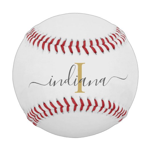 Monogramm Gold Grau Script Name Typografie Baseball (Vorderseite)