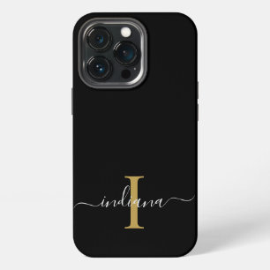 Monogramm Gold Initiale Graue Schrift Name Modern iPhone 13 Pro Hülle