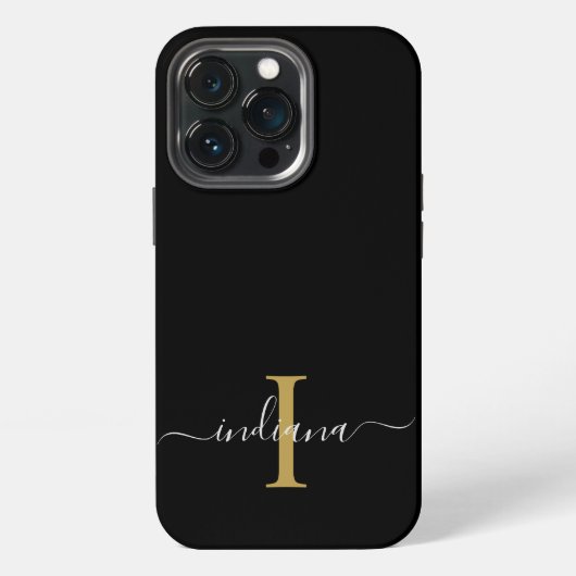 Monogramm Gold Initiale Graue Schrift Name Modern iPhone Hülle (Hinten)