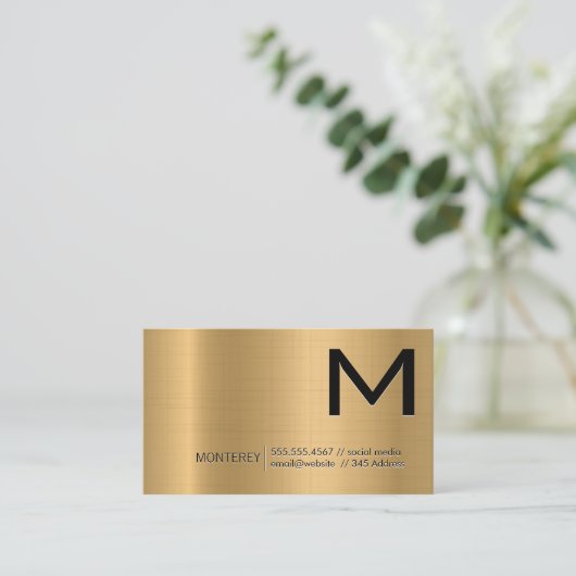 Monogramm | Gold-Metallic-Hintergrund Visitenkarte (Stehend Vorderseite)