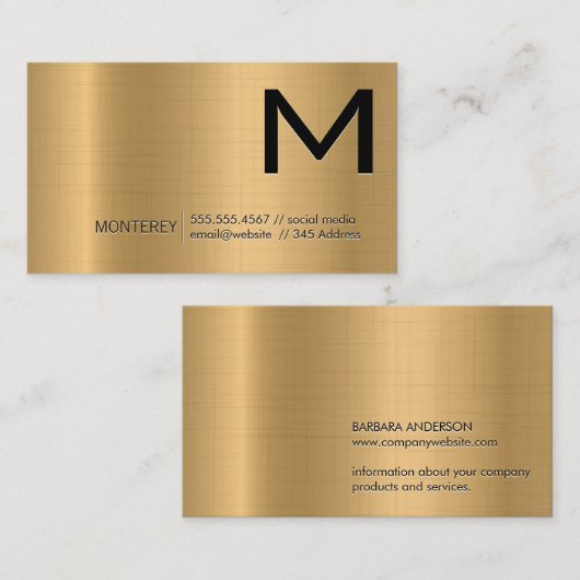 Monogramm | Gold-Metallic-Hintergrund Visitenkarte (Vorne/Hinten)
